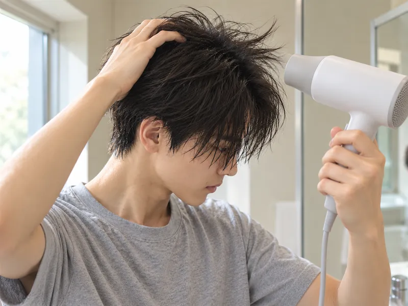 ドライヤーで髪全体を乾かしているイメージ