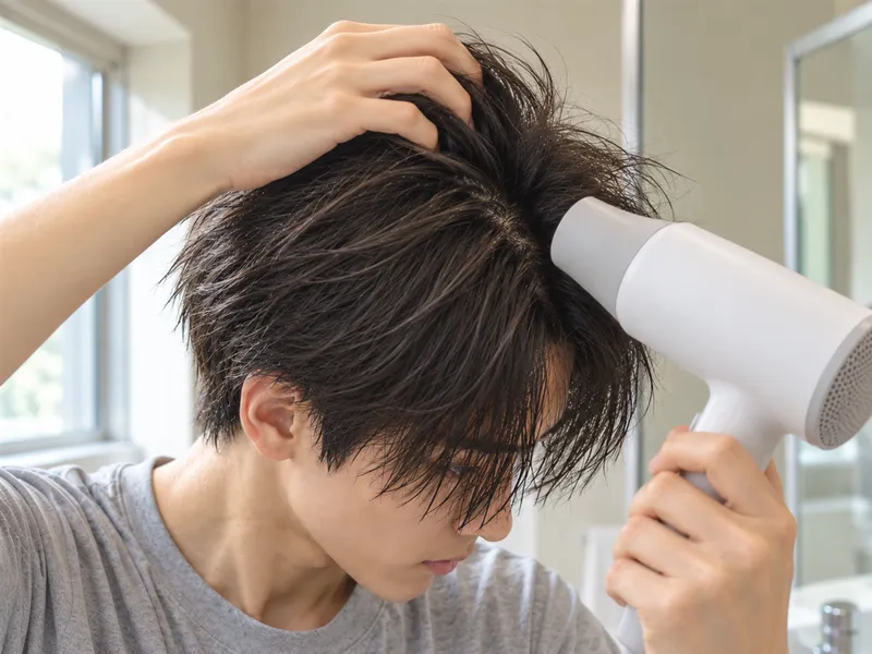 根元を持ち上げて風を当てているイメージ
